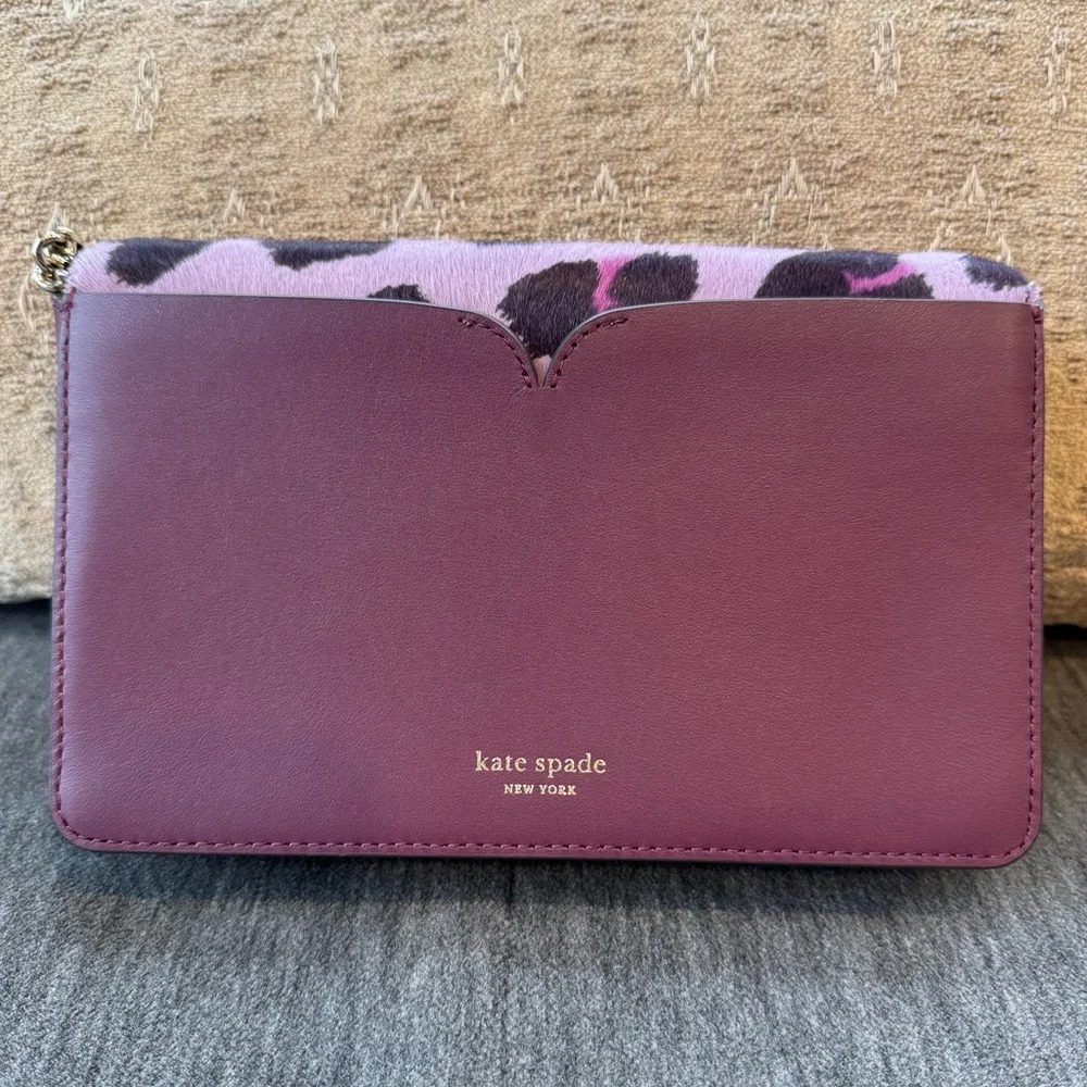 ✔️Kate Spade Nicola Purple Leopard Print Leather & Calf Hair Crossbody Bag